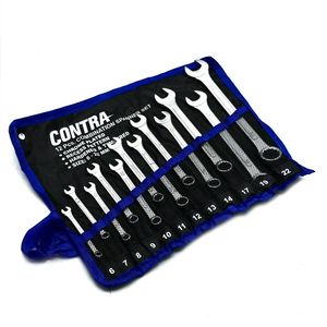 آچار یکسر تخت و یکسر رینگی کنترا مدل crv 3113a سایز 6 الی 22 میلی متر مجموعه 12 عددی