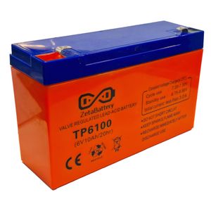 باتری سیلد اسید 6 ولت 10 آمپر ساعت زتا باتری مدل 6v 10ah tp6100
