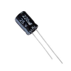 خازن الکترولیتی 220 میکرو فاراد 25 ولت کد 625 بسته 10 عددی