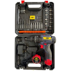 دریل پیچ گوشتی شارژی چکشی سه نظام ۱۰ میلیمتر 148 ولت جاب مدل jb 148 wincher مجموعه 40 عددی
