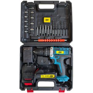 دریل پیچ گوشتی شارژی چکشی سه نظام ۱۰ میلیمتر 218 ولت جاب مدل jb 218 in line مجموعه 45 عددی