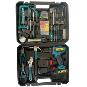 دریل پیچ گوشتی چکشی شارژی 10 میلی متری 212 ولت جاب مدل jb 212 industril مجموعه 199 عددی