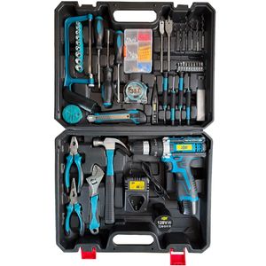 دریل پیچ گوشتی چکشی شارژی سه نظام 10 میلیمتر 128 ولت جاب مدل jb 128 power full kit مجموعه 202 عددی
