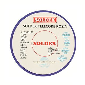 سیم لحیم سولدکس مدل soldex sn63 pb37 وزن 250 گرم ضخامت 0.8 میلی متر
