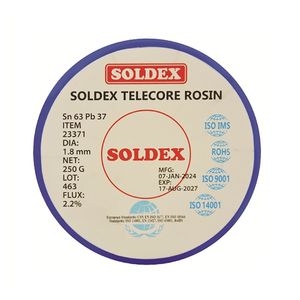 سیم لحیم سولدکس مدل soldex sn63 pb37 وزن 250 گرمی ضخامت 1.8 میلی متر