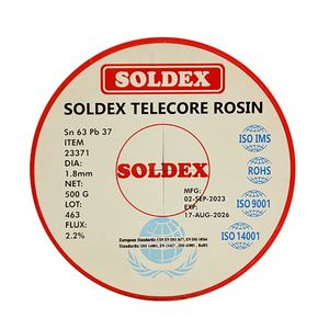 سیم لحیم سولدکس مدل soldex sn63 pb37 وزن 500 گرم ضخامت 1.8 میلی متر