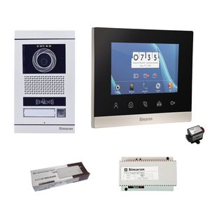 مجموعه دربازکن تصویری سیماران مدل 77tkm vfbc1_n یک طبقه به همراه محافظ ولتاژ مانیتور