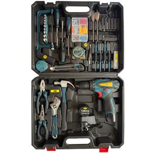 پیچ گوشتی چکشی شارژی سه نظام 10 میلیمتر 128 ولت جاب مدل jb 128 netlix مجموعه 205 عددی