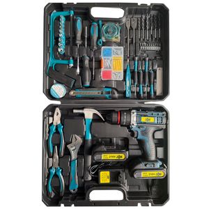 پیچ گوشتی چکشی شارژی سه نظام فلزی 10 میلیمتر 218 ولت جاب مدل jb 218 power full kit مجموعه 195 عددی