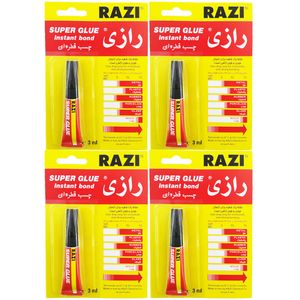 چسب قطره ای رازی مدل super glue حجم 3 میلی لیتر بسته 4 عددی