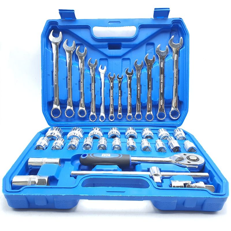 آچار بکس و آچار یک سر تخت و یک سر رینگی باس مدل 37 tools مجموعه 37 عددی