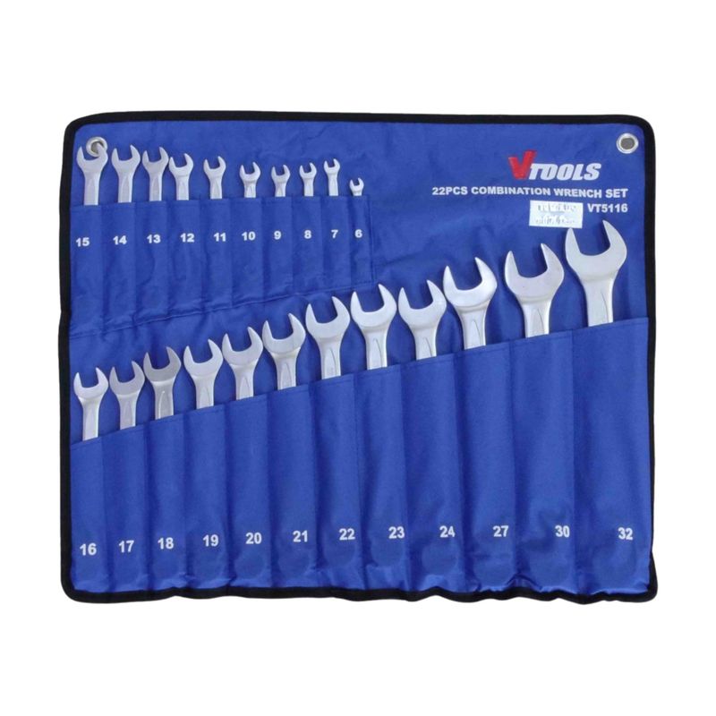 آچار یکسر تخت و یکسر رینگی وی تولز مدل vt5118 سایز 6 تا 32 میلی‌متر مجموعه 21 عددی