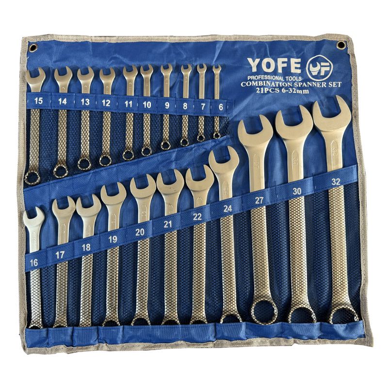 آچار یکسر تخت و یکسر رینگی یوفی مدل cr v مجموعه 21 عددی