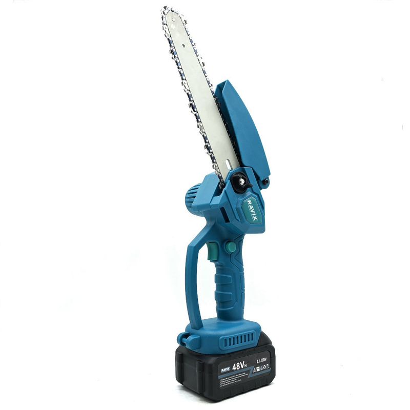 اره زنجیری شارژی سرشاخه زن 48 ولت طول ریل 20 سانتی متر راویکس مدل 20cm
