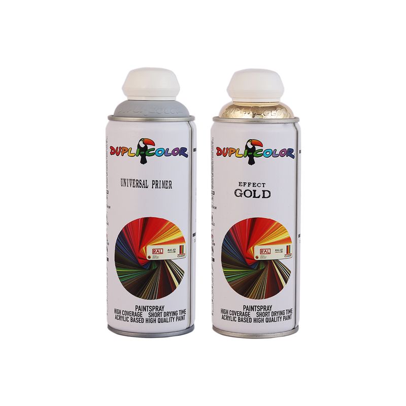 اسپری رنگ طلایی و پرایمر دوپلی کالر مدل dupli2 حجم 400 میلی لیتر مجموعه 2 عددی