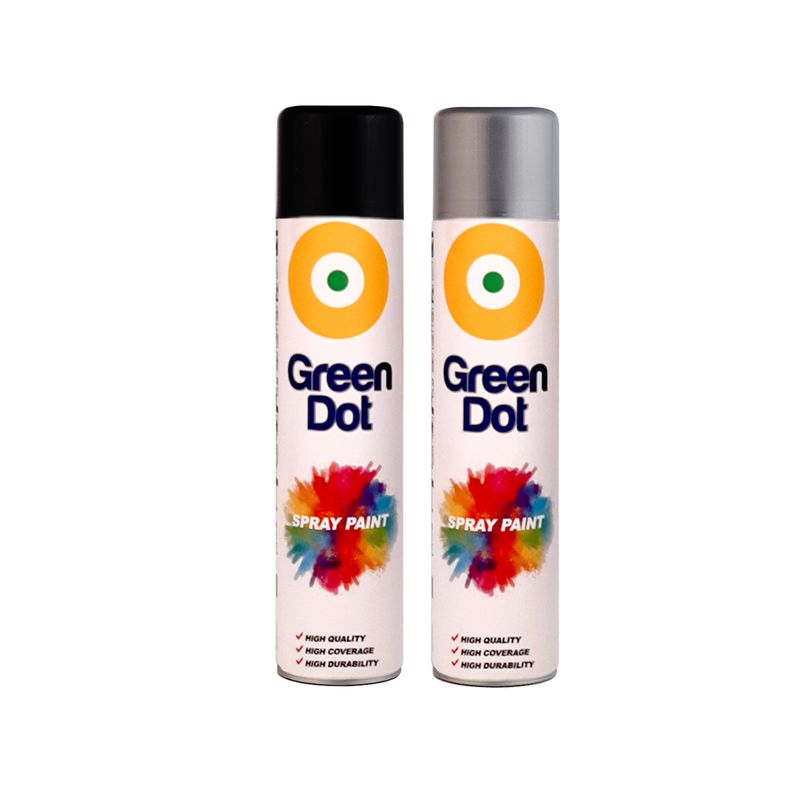 اسپری رنگ مشکی براق و نقره ای گرین دات مدل gren2 حجم 300 میلی لیتر