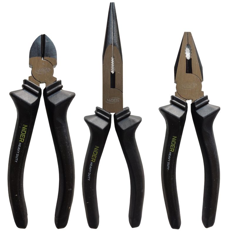 انبر دست و سیم چین و دم باریک نیدر مدل heavy duty cr v 08 سایز 8 اینچ مجموعه 3 عددی