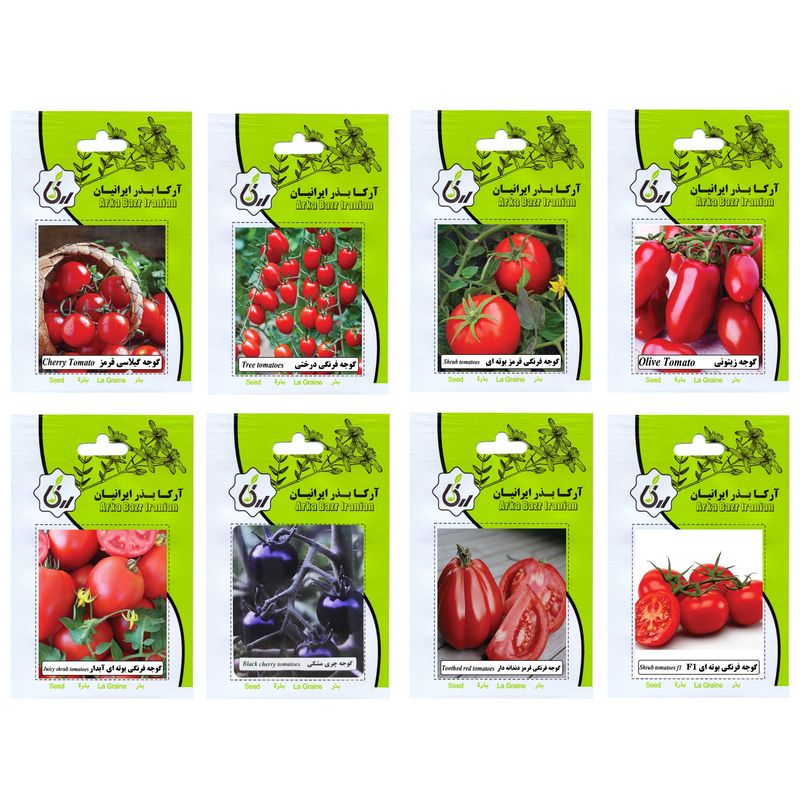بذر گوجه گیلاسی  زیتونی و درختی آرکا بذر ایرانیان کد ark a ark 08 وزن 80 گرم مجموعه 8 عددی