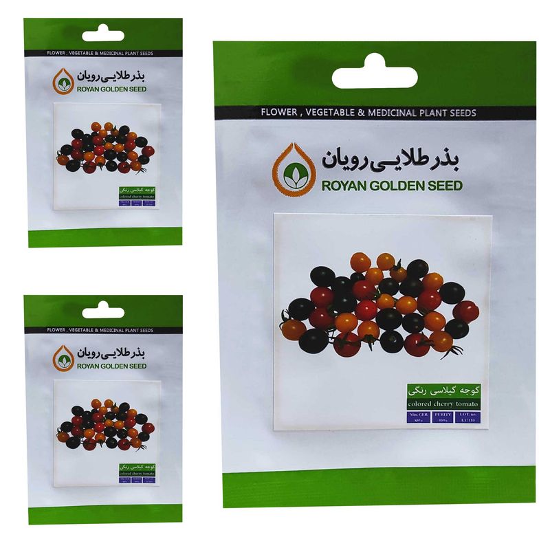 بذر گوجه گیلاسی رنگی بذر طلایی رویان کد bzt 151 مجموعه 3 عددی