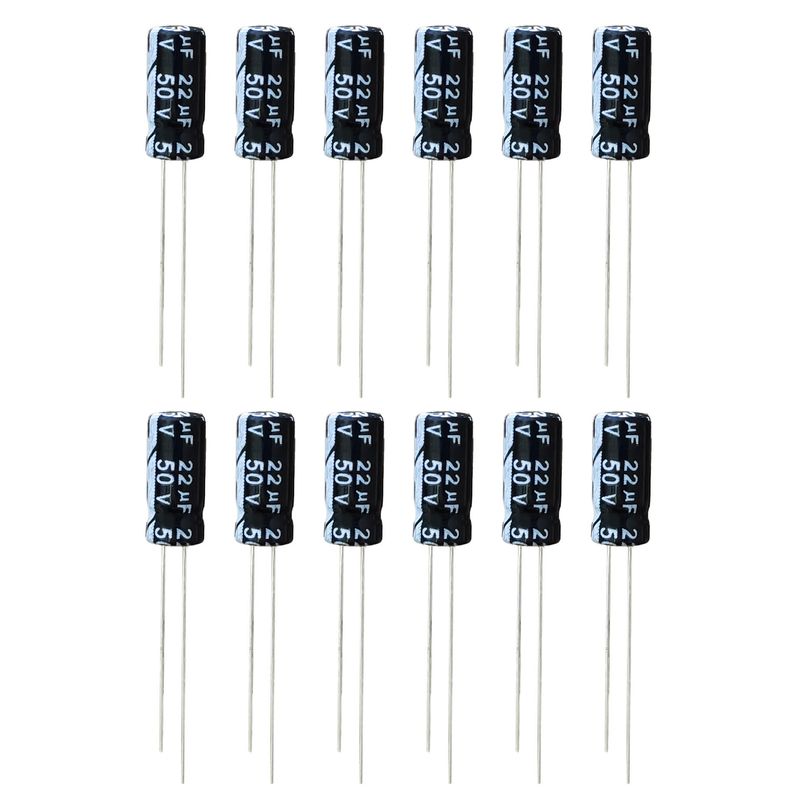 خازن الکترولیت 22 میکروفاراد 50 ولت تاپمی مدل tec 2250 بسته 12عددی