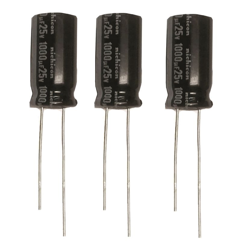 خازن الکترولیتی 1000 میکروفاراد نیچیکون مدل 25v بسته سه عددی