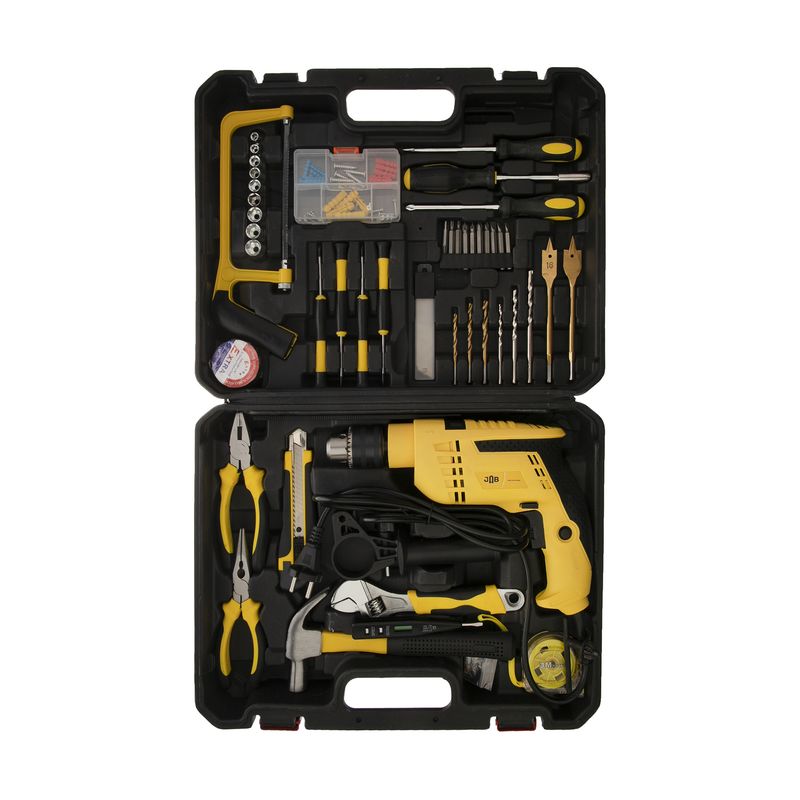 دریل برقی چکشی 13 میلیمتری 2100 وات جاب مدل jb 1900 new مجموعه 121 عددی