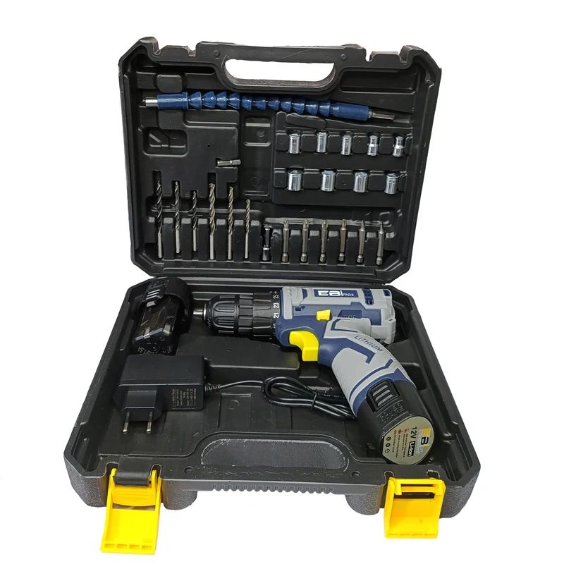 دریل پیچ گوشتی شارژی 10میلی‌متری 12ولت ابی مکس مدل em 12v مجموعه 24 عددی