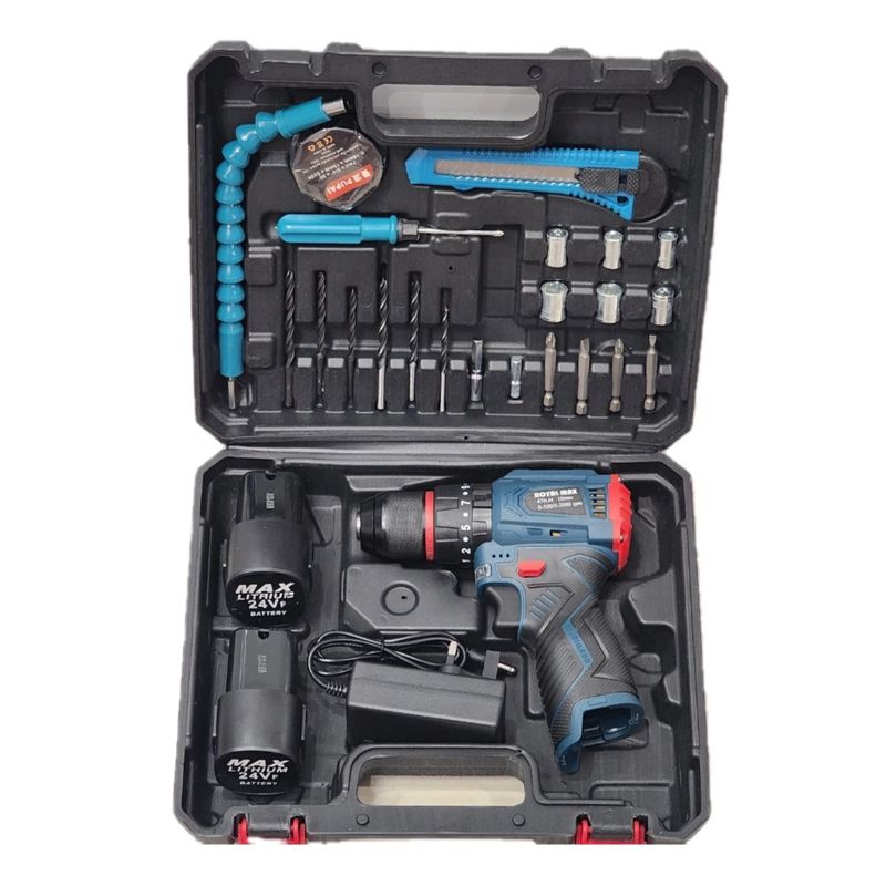 دریل پیچ گوشتی شارژی براشلس رویال مکس مدل br24v مجموعه 30 عددی