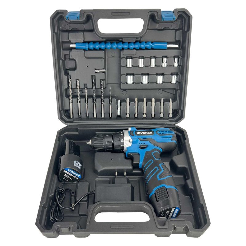 دریل پیچ گوشتی شارژی ویوارکس مدل vr12v 2a blue مجموعه 28 عددی
