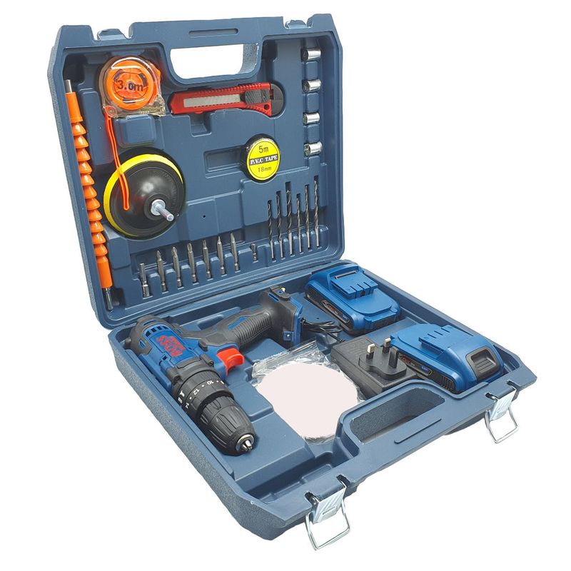 دریل پیچ گوشتی شارژی چکشی باس مدل cordless_drill مجموعه 28 عددی