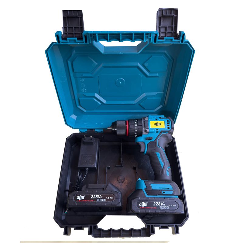 دریل پیچ گوشتی شارژی چکشی سه نظام ۱۰ میلیمتر 228 ولت جاب مدل  jb 228 super pro مجموعه 5 عددی