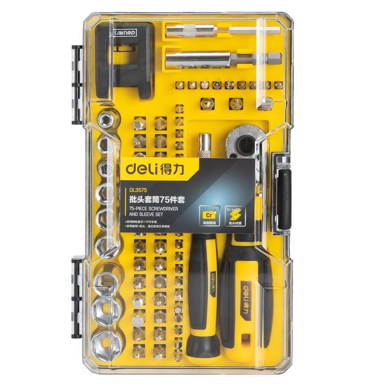 ست سری پیچ گوشتی و بکس دلی مدل dl3575 مجموعه 75 عددی