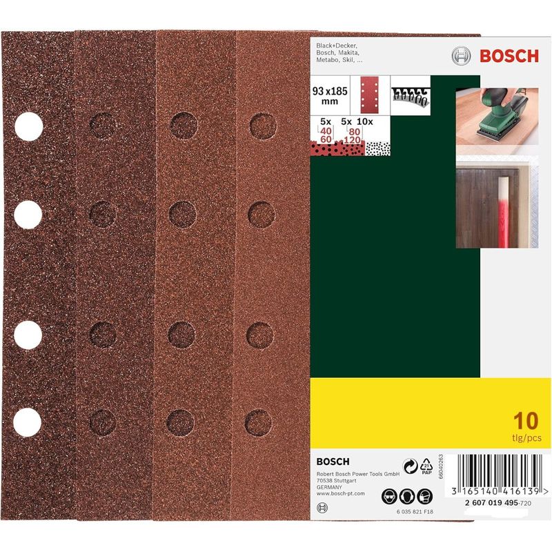 سنباده پشت کرکی بوش مدل  93x185mm بسته 10 عددی