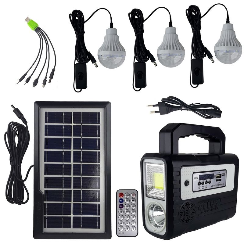 سیستم روشنایی و پاوربانک خورشیدی و اسپیکر جی دی پلاس مدل gd 8028cob