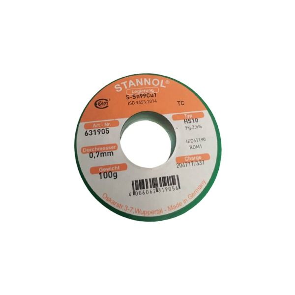 سیم لحیم استانول مدل 0.7mm   sn99cu1 وزن 100 گرم