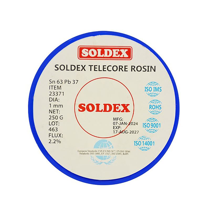 سیم لحیم سولدکس مدل soldex sn63 pb37 وزن 250 گرم ضخامت 1.0 میلی متر