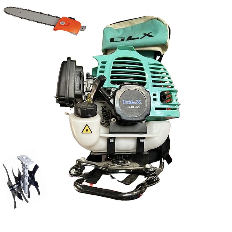 علف زن پشتی جی ال ایکس مدل cg bg520 به همراه الحاقی اره و الحاقی روتیواتور