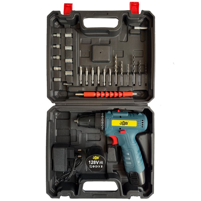 مجموعه 40 عددی دریل پیچ گوشتی شارژی 10 میلیمتری 128 ولت جاب مدل jb 128 power