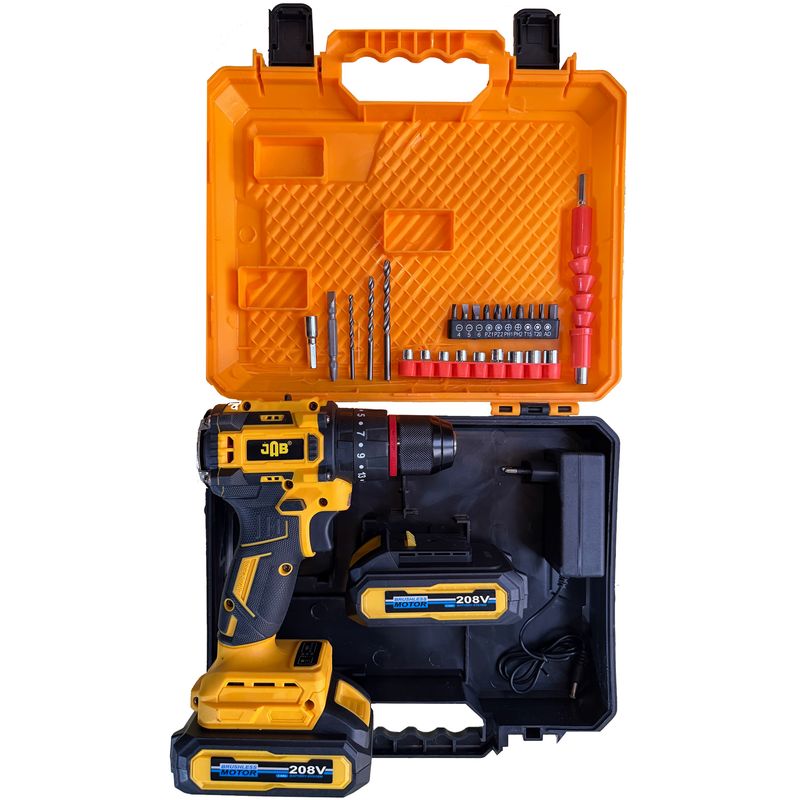 مجموعه 50 عددی دریل پیچ گوشتی چکشی شارژی 10 میلی متری 208 ولت جاب مدل jb 208 twin elbo