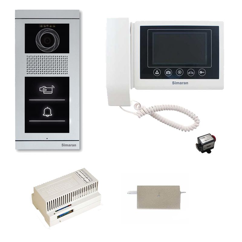 مجموعه دربازکن تصویری سیماران مدل 43tkm vfbt1 یک طبقه به همراه محافظ ولتاژ مانیتور