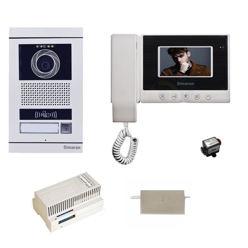 مجموعه دربازکن تصویری کارتی سیماران مدل 43hs vfbc1_n یک طبقه به همراه محافظ ولتاژ مانیتور