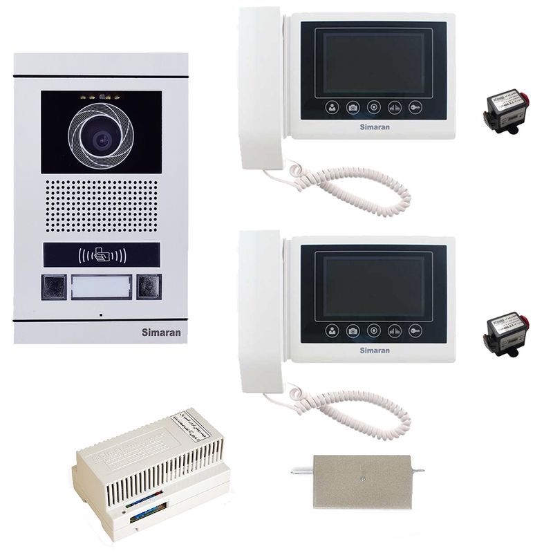 مجموعه دربازکن تصویری کارتی سیماران مدل 43tkm vfbc2_n دو طبقه به همراه محافظ ولتاژ مانیتور