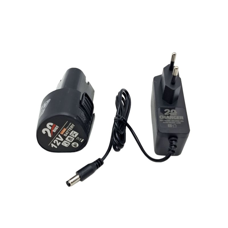 مجموعه شارژر و باتری دریل شارژی 12 ولت 1_5 آمپر بیست مدل li_ion 12v مجموعه 2 عددی