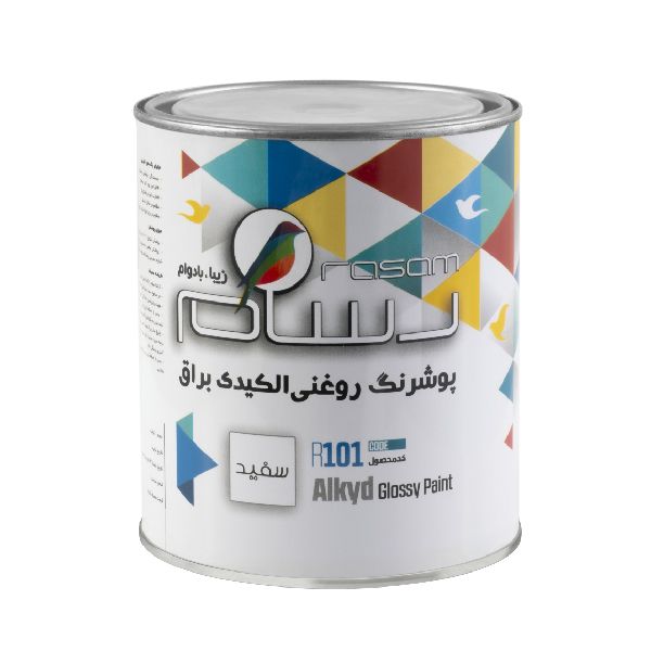 پوشرنگ روغنی براق سفید رسام مدل r101 وزن 1100 گرم