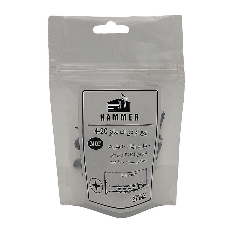 پیچ ام دی اف هامر مدل 4x20mm بسته 100 عددی