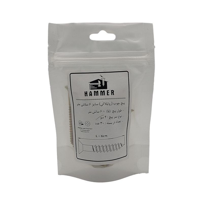 پیچ چوب هامر مدل چهارسو کد 4so 6cm مجموعه 30 عددی