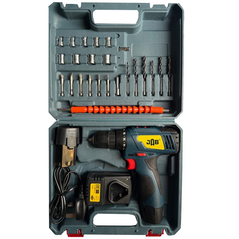 پیچ گوشتی چکشی شارژی 10 میلی متری 148ولت جاب مدل jb 148 av industrial مجموعه 40 عددی