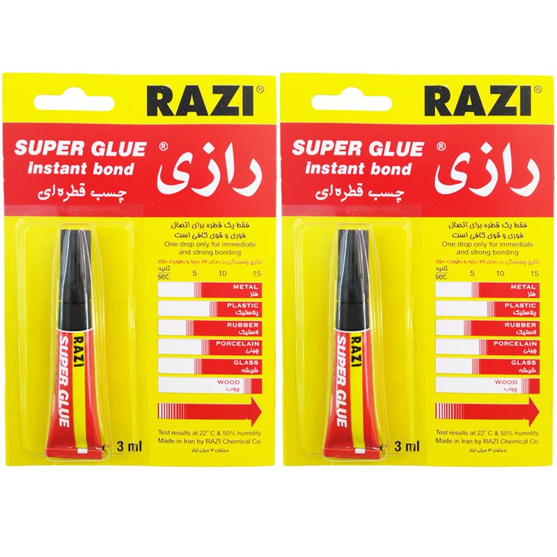 چسب قطره ای رازی مدل super glue حجم 3 میلی لیتر بسته 2 عددی