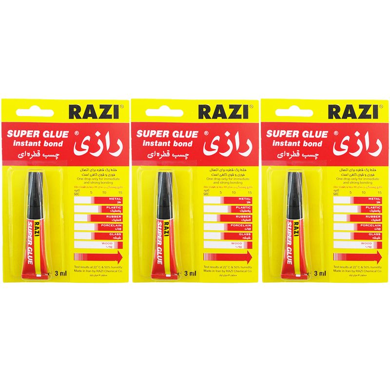 چسب قطره ای رازی مدل super glue حجم 3 میلی لیتر بسته 3 عددی