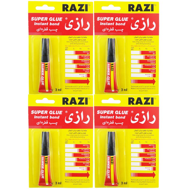 چسب قطره ای رازی مدل super glue حجم 3 میلی لیتر بسته 4 عددی